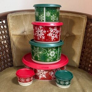 Tupperware Brand New Festive Snowflake Containers - Red and Green